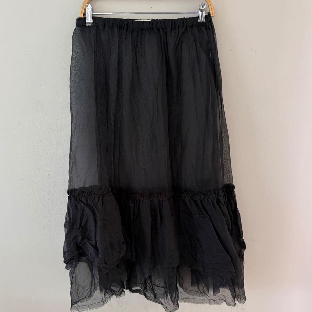 Krista Larson Black 100% Silk Sheer Ruffle Hem Layering Skirt One Size USA Made
